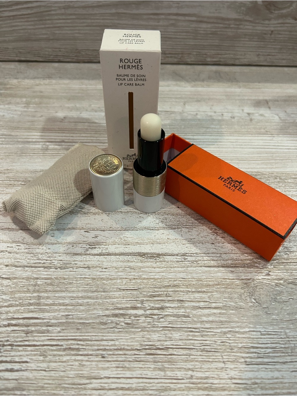 Hermes Rouge Lip Care Balm – White with Signature Orange Box